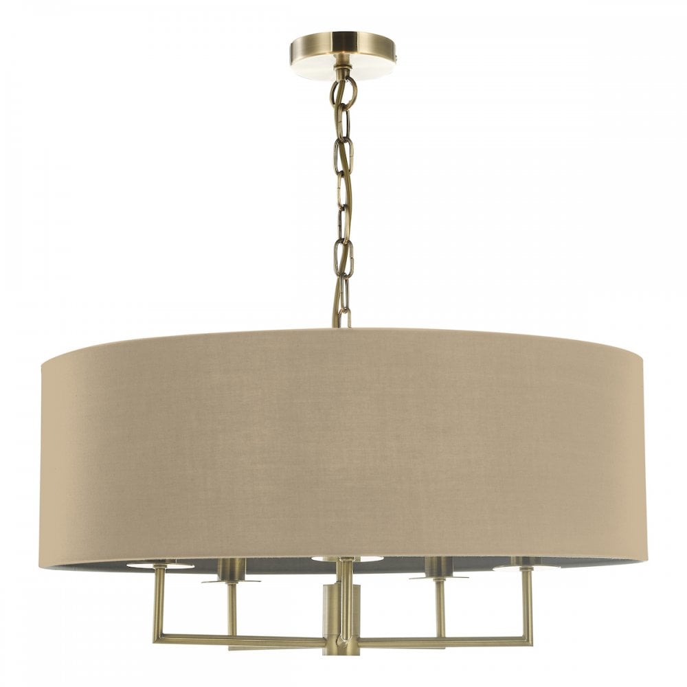 JAM0501 Jamelia 5 Light Shadelier Antique Brass Taupe Shade