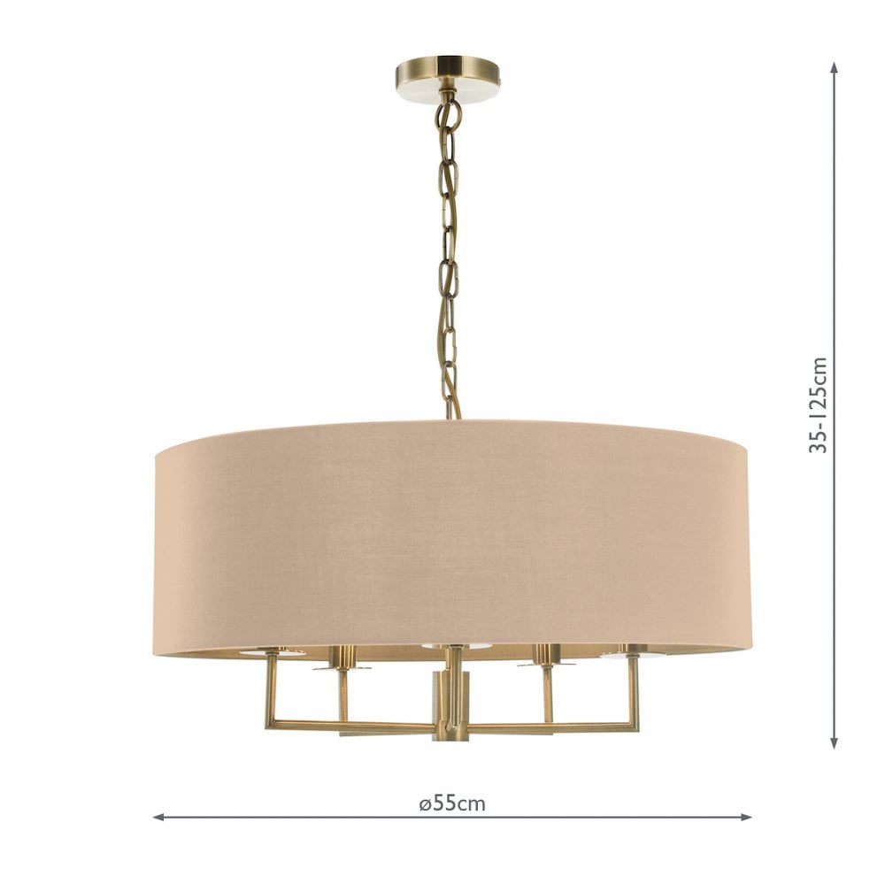 JAM0501 Jamelia 5 Light Shadelier Antique Brass Taupe Shade