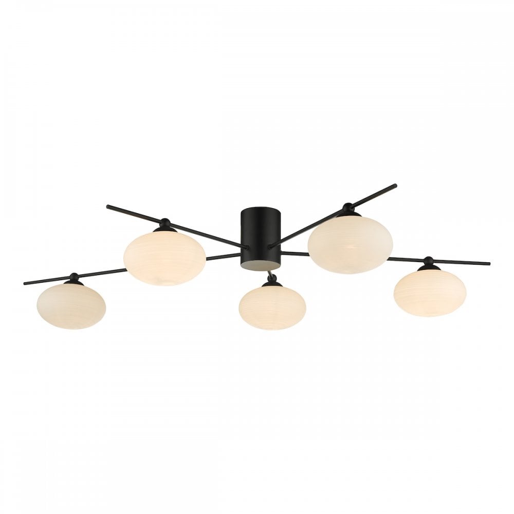 Jasper 5 Light Semi Flush Ceiling  Light Matt Black Opal Glass