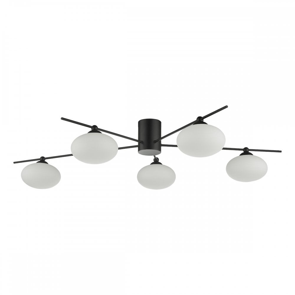 Jasper 5 Light Semi Flush Ceiling  Light Matt Black Opal Glass