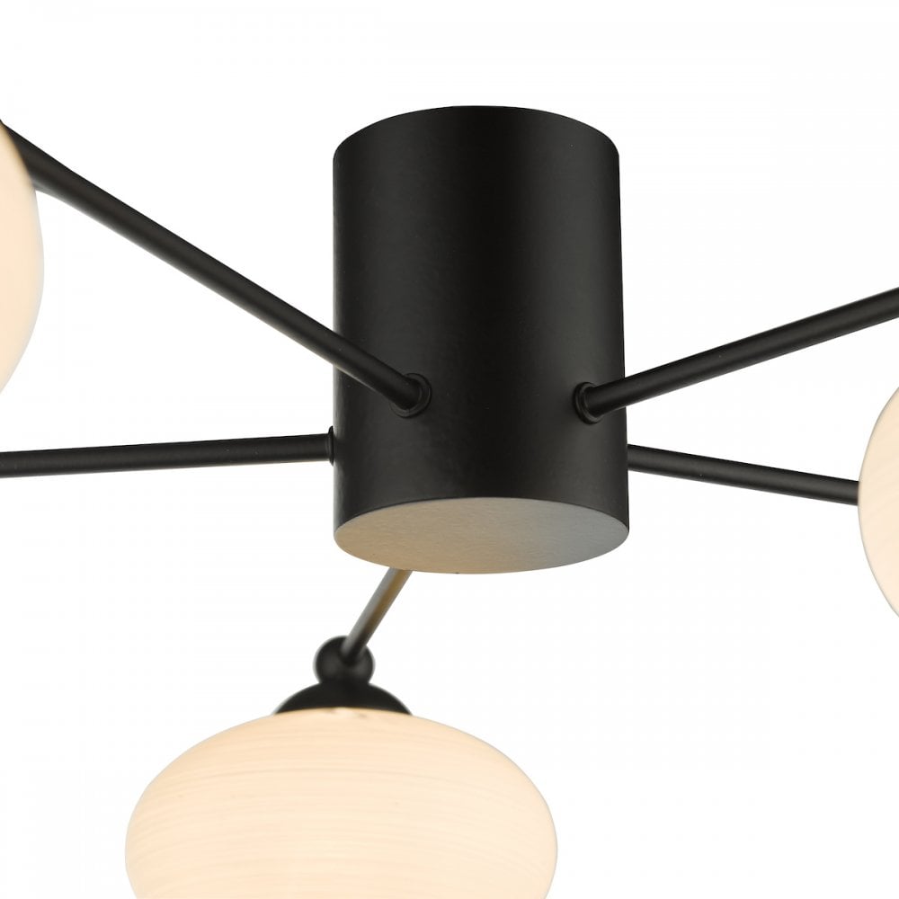 Jasper 5 Light Semi Flush Ceiling  Light Matt Black Opal Glass