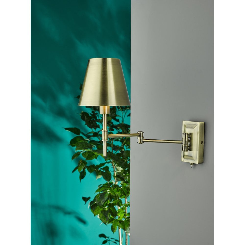 KEN0775 Kensington 1 Light Swing Arm Wall Light Antique Brass