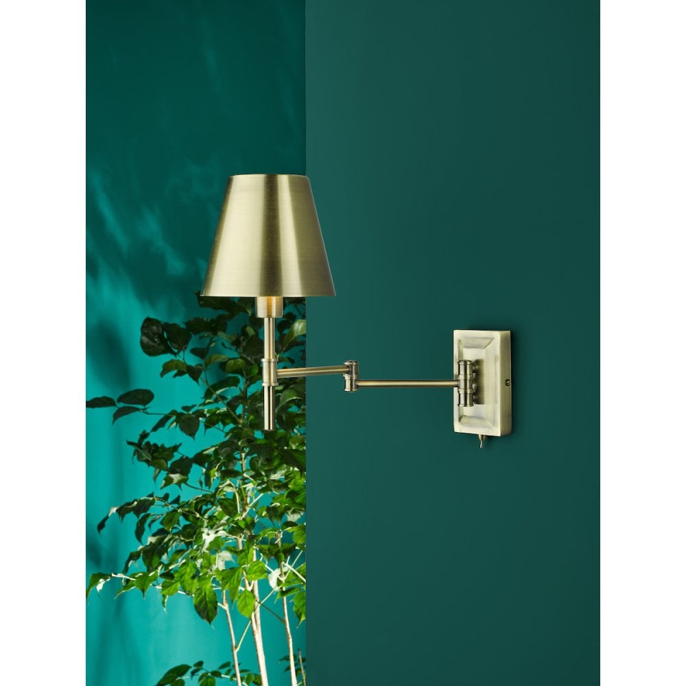 KEN0775 Kensington 1 Light Swing Arm Wall Light Antique Brass