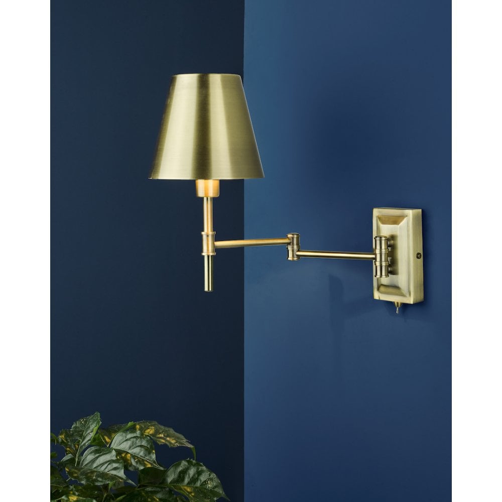 KEN0775 Kensington 1 Light Swing Arm Wall Light Antique Brass