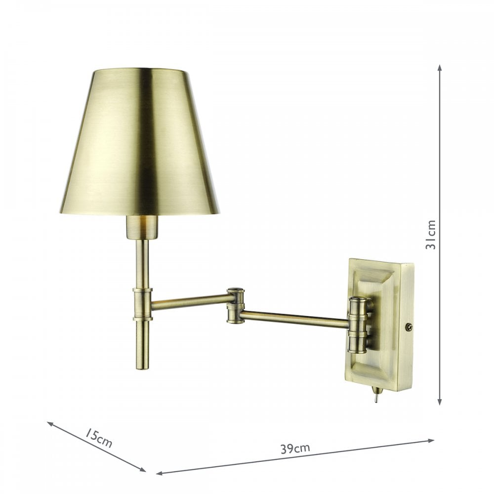 KEN0775 Kensington 1 Light Swing Arm Wall Light Antique Brass