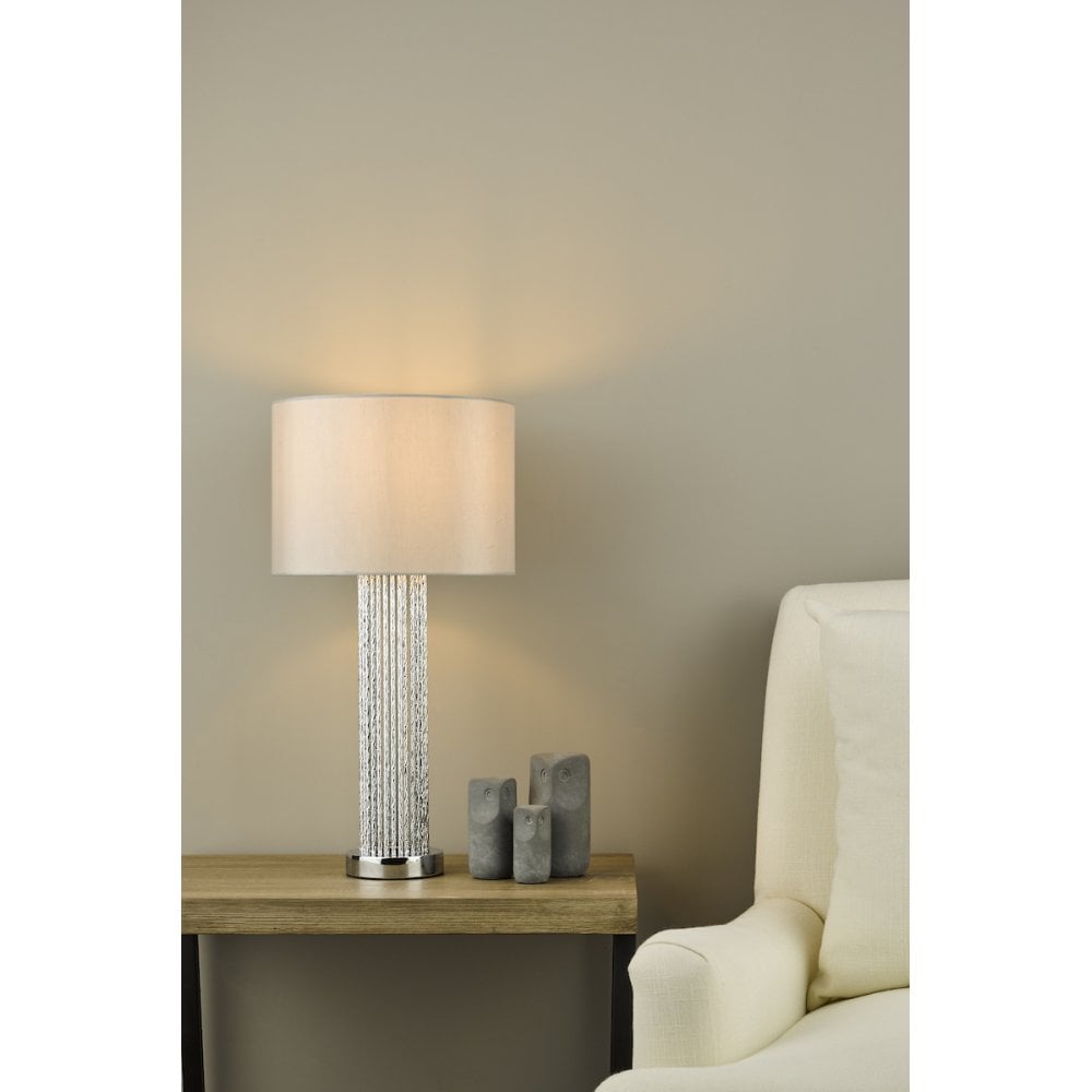 LAZ4239 Lazio Table Lamp Silver Rod Base With Faux Silk Shade