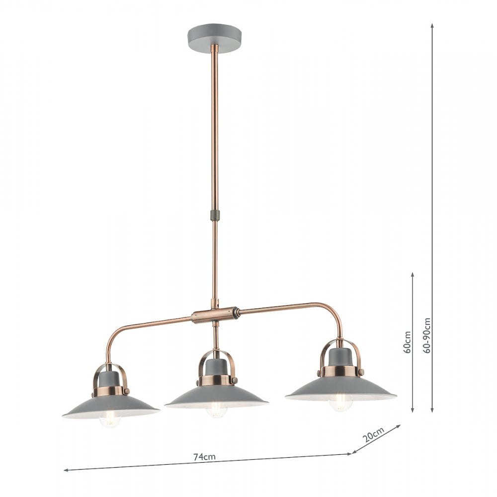 LID0339 Liden 3 Light Bar Pendant Graphite Copper