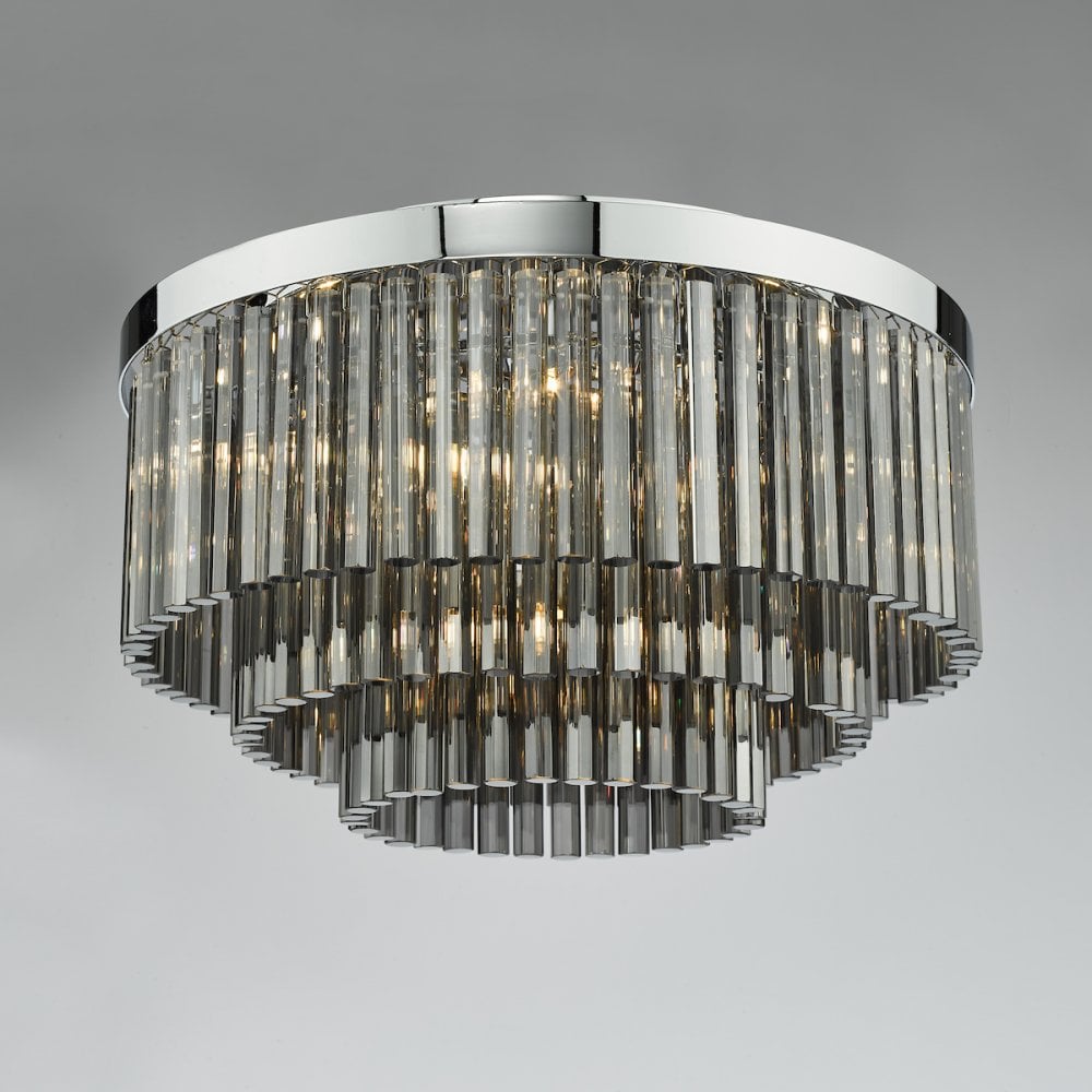 LOG5410 Logan 5 Light Flush Polished Chrome Smoked Glass