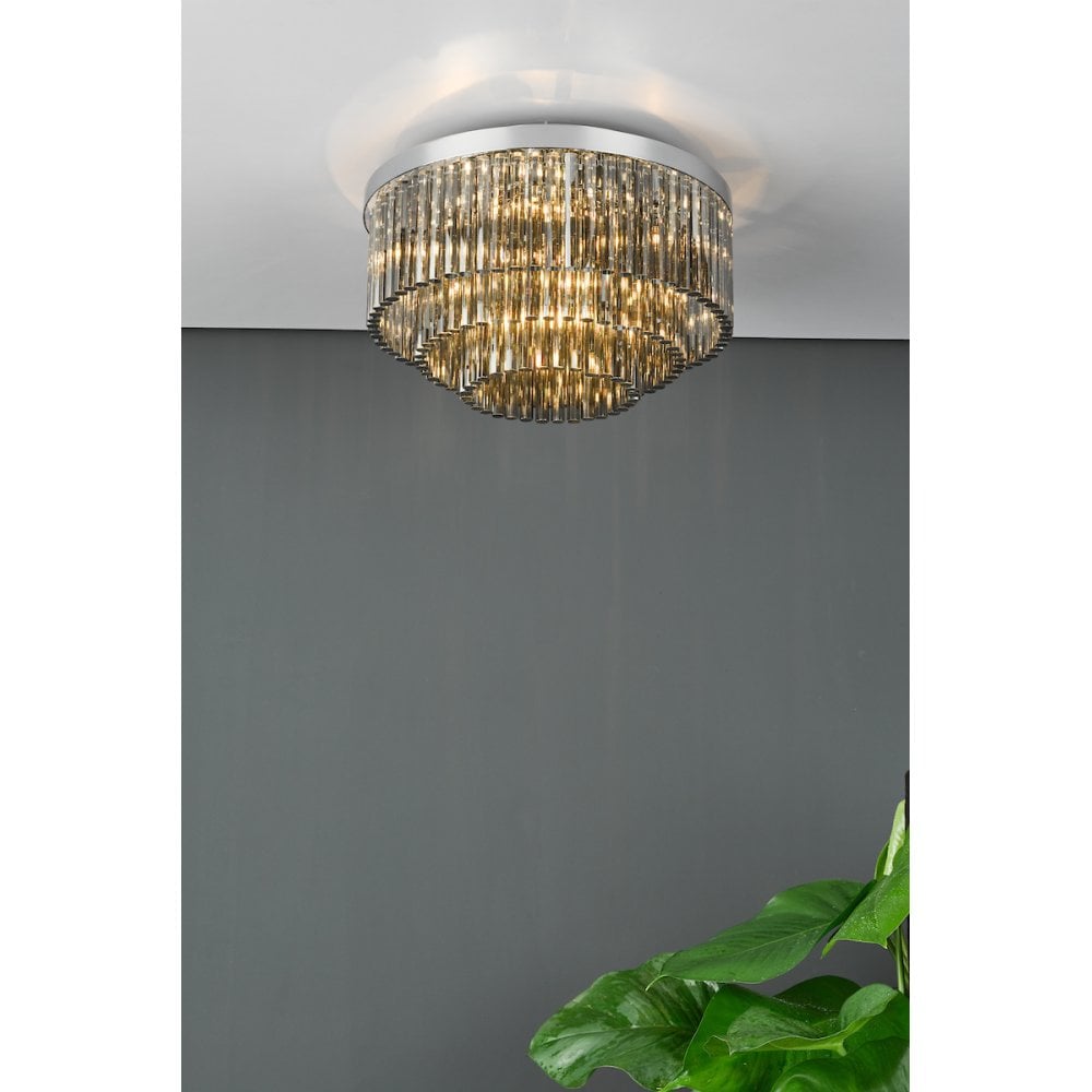 LOG5410 Logan 5 Light Flush Polished Chrome Smoked Glass