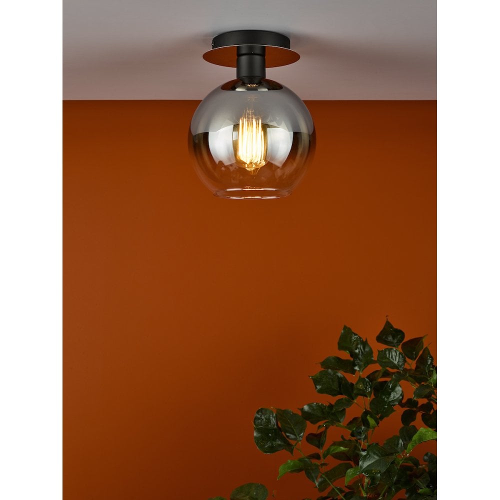 LYC0122 Lycia 1 Light Semi Flush Matt Black Ombre Smoked Glass