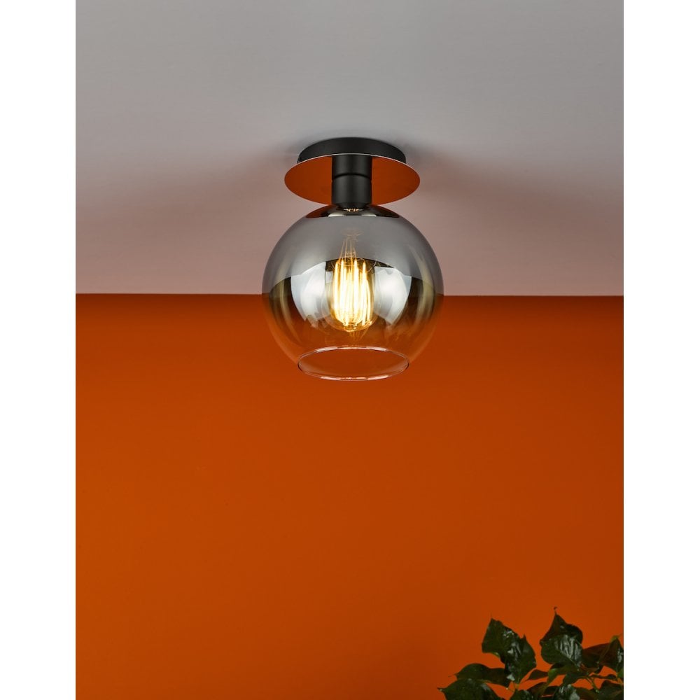 LYC0122 Lycia 1 Light Semi Flush Matt Black Ombre Smoked Glass