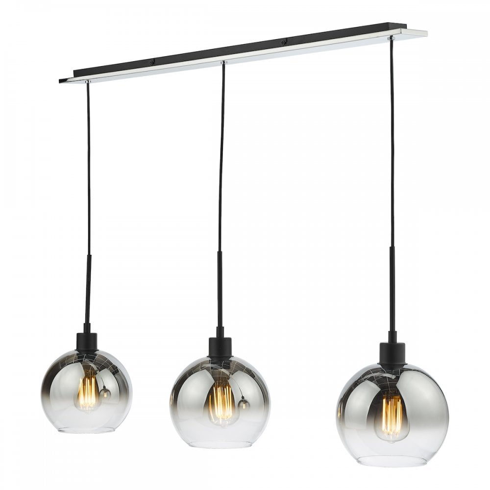 LYC0322 Lycia 3 Light Bar Pendant Matt Black Ombre Smoked Glass