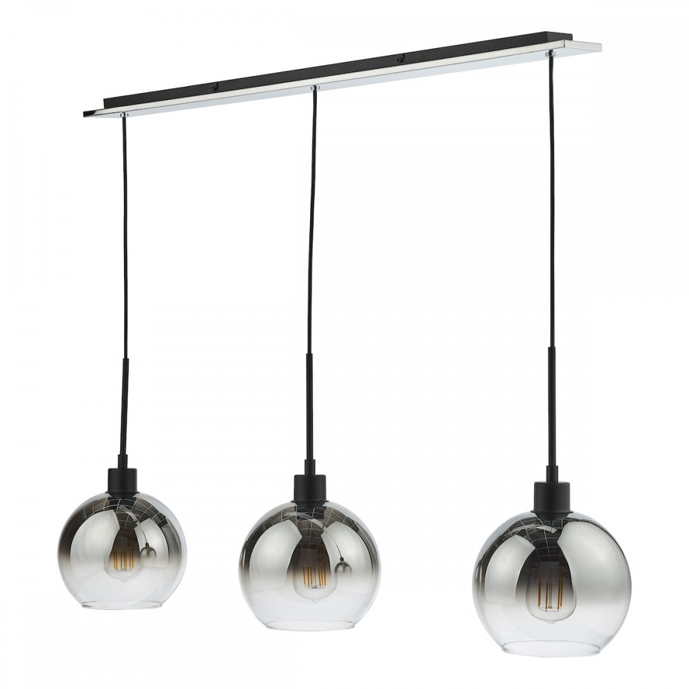 LYC0322 Lycia 3 Light Bar Pendant Matt Black Ombre Smoked Glass