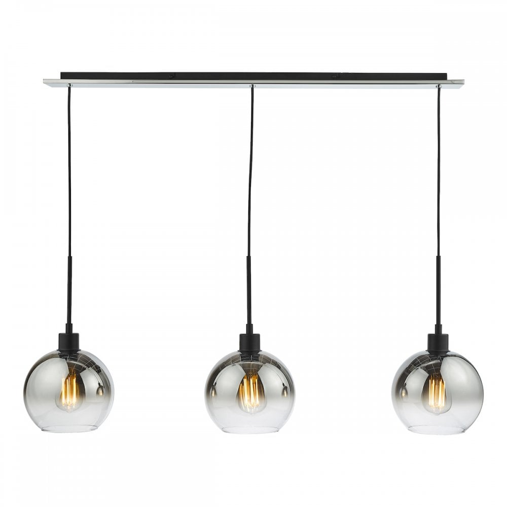LYC0322 Lycia 3 Light Bar Pendant Matt Black Ombre Smoked Glass