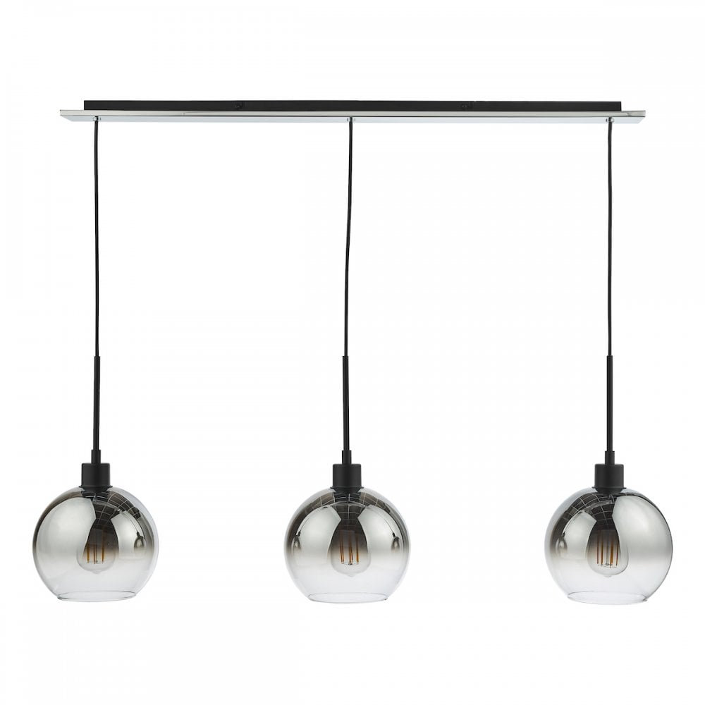 LYC0322 Lycia 3 Light Bar Pendant Matt Black Ombre Smoked Glass