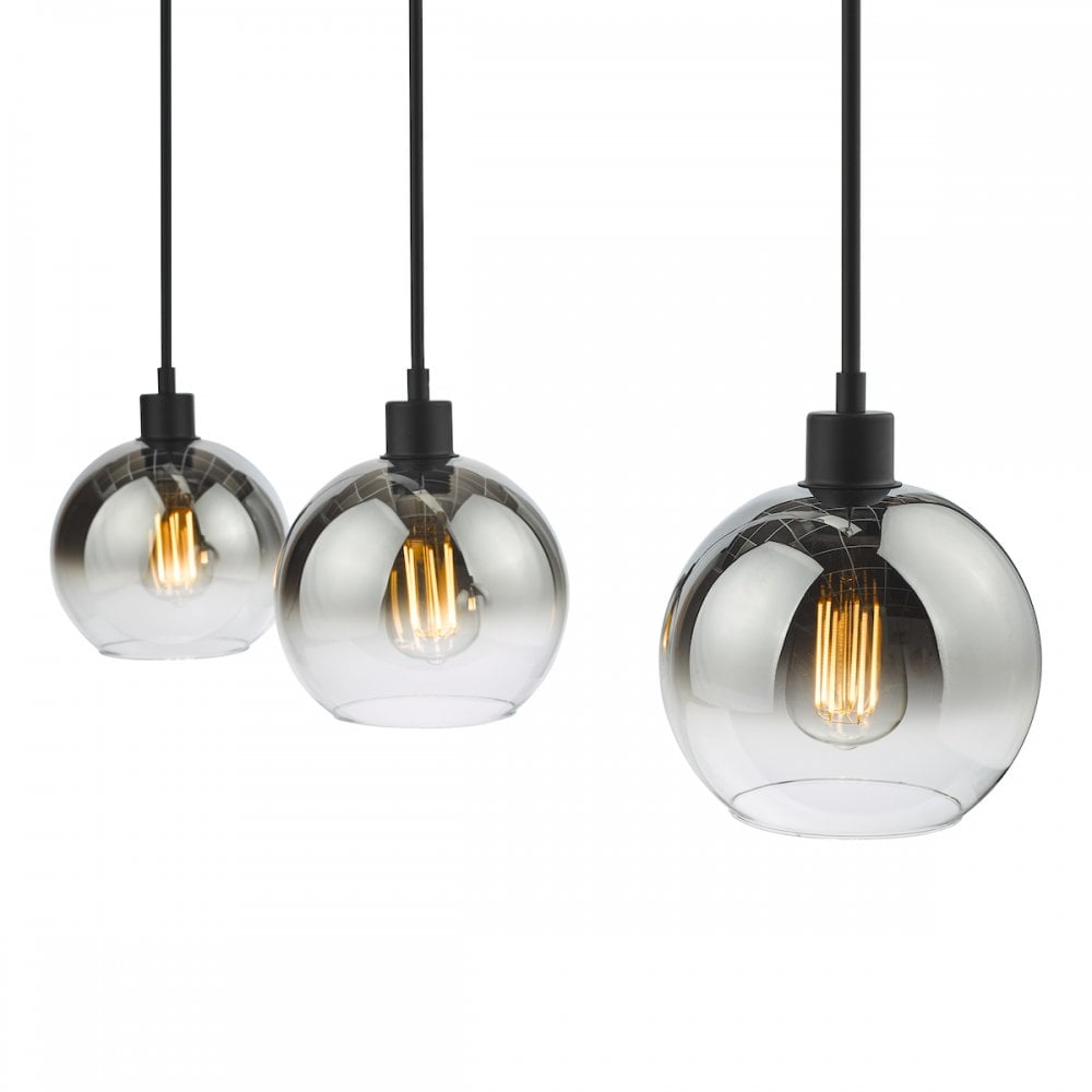 LYC0322 Lycia 3 Light Bar Pendant Matt Black Ombre Smoked Glass