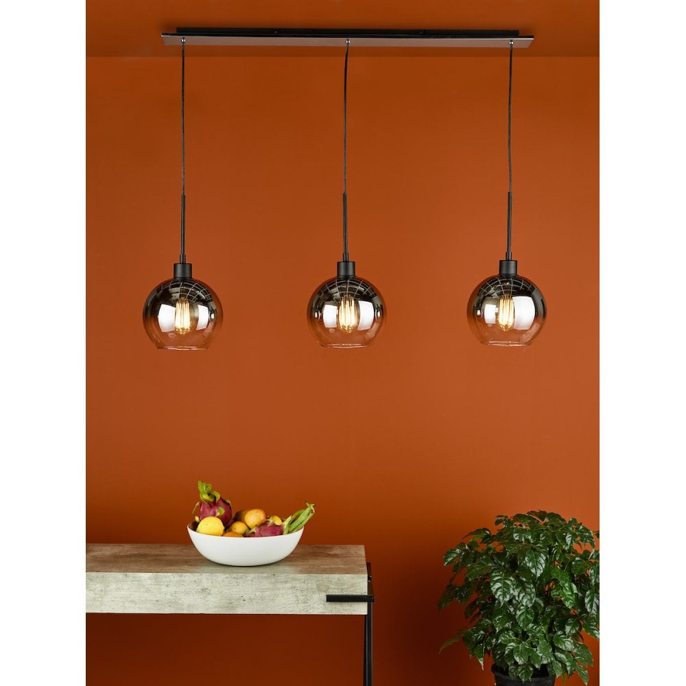 LYC0322 Lycia 3 Light Bar Pendant Matt Black Ombre Smoked Glass