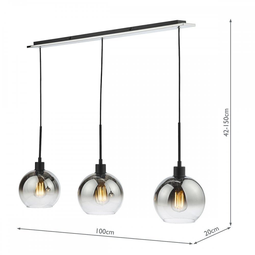 LYC0322 Lycia 3 Light Bar Pendant Matt Black Ombre Smoked Glass