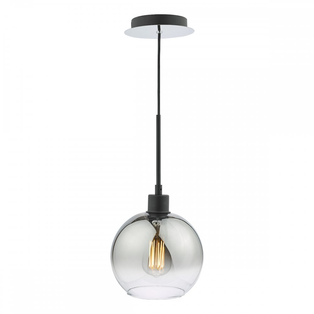 LYC8622 Lycia 1 Light Single Pendant Matt Black Ombre Smoked Glass