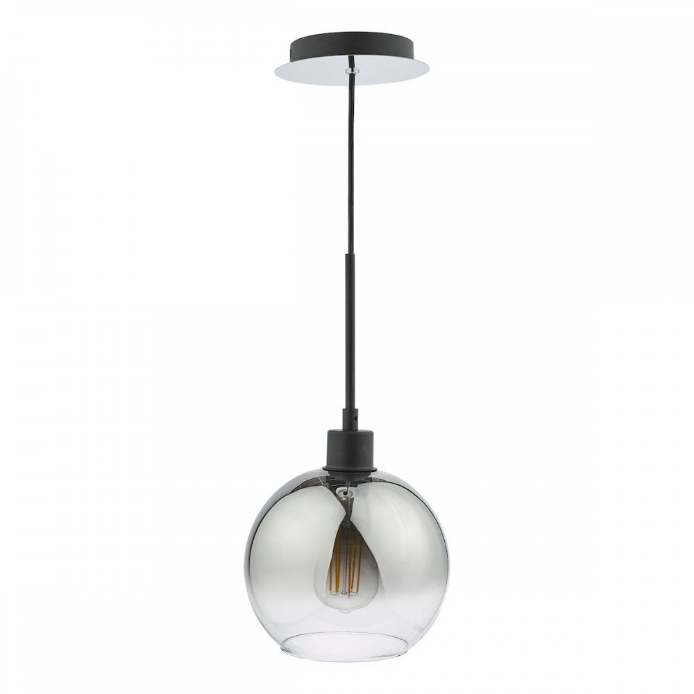 LYC8622 Lycia 1 Light Single Pendant Matt Black Ombre Smoked Glass