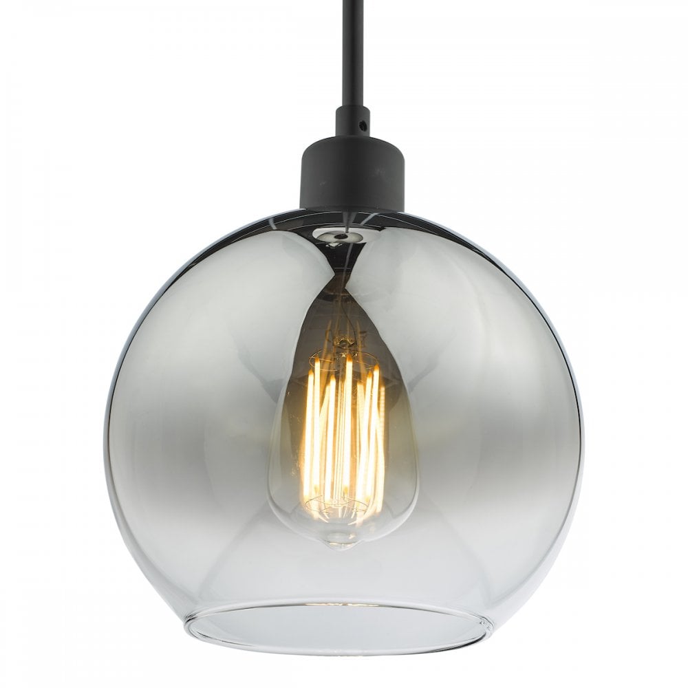 LYC8622 Lycia 1 Light Single Pendant Matt Black Ombre Smoked Glass