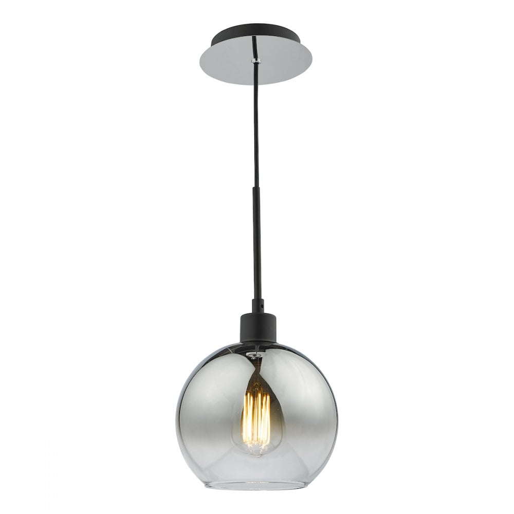 LYC8622 Lycia 1 Light Single Pendant Matt Black Ombre Smoked Glass