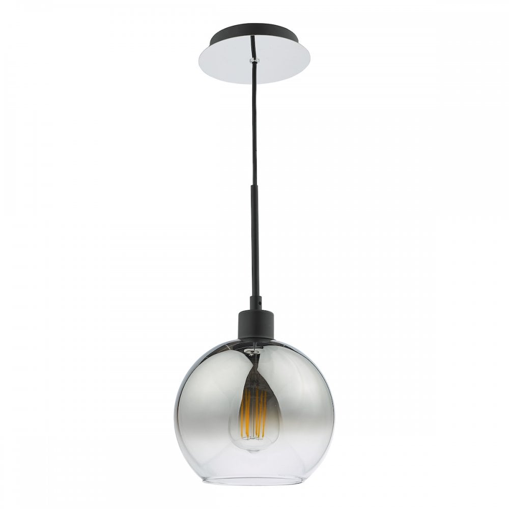 LYC8622 Lycia 1 Light Single Pendant Matt Black Ombre Smoked Glass
