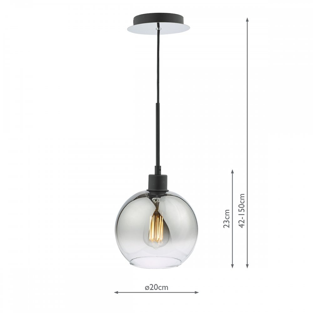 LYC8622 Lycia 1 Light Single Pendant Matt Black Ombre Smoked Glass