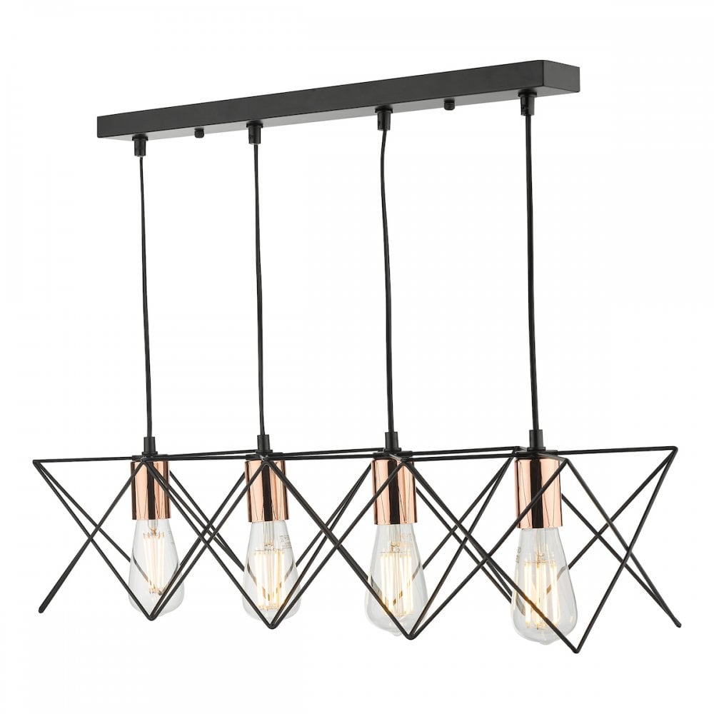 MID0422 Midi 4 Light Bar Pendant Black And Bright Copper Detail
