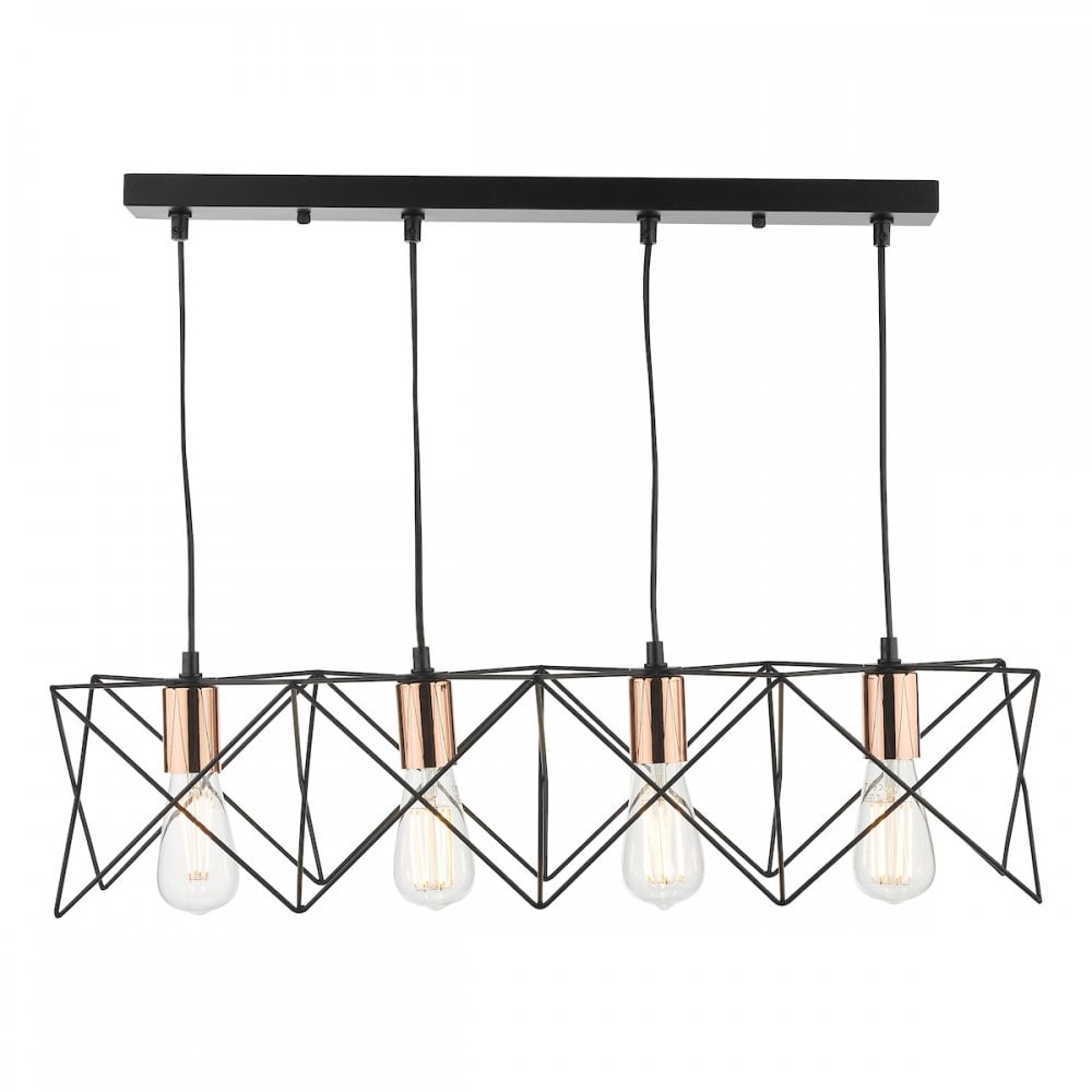 MID0422 Midi 4 Light Bar Pendant Black And Bright Copper Detail