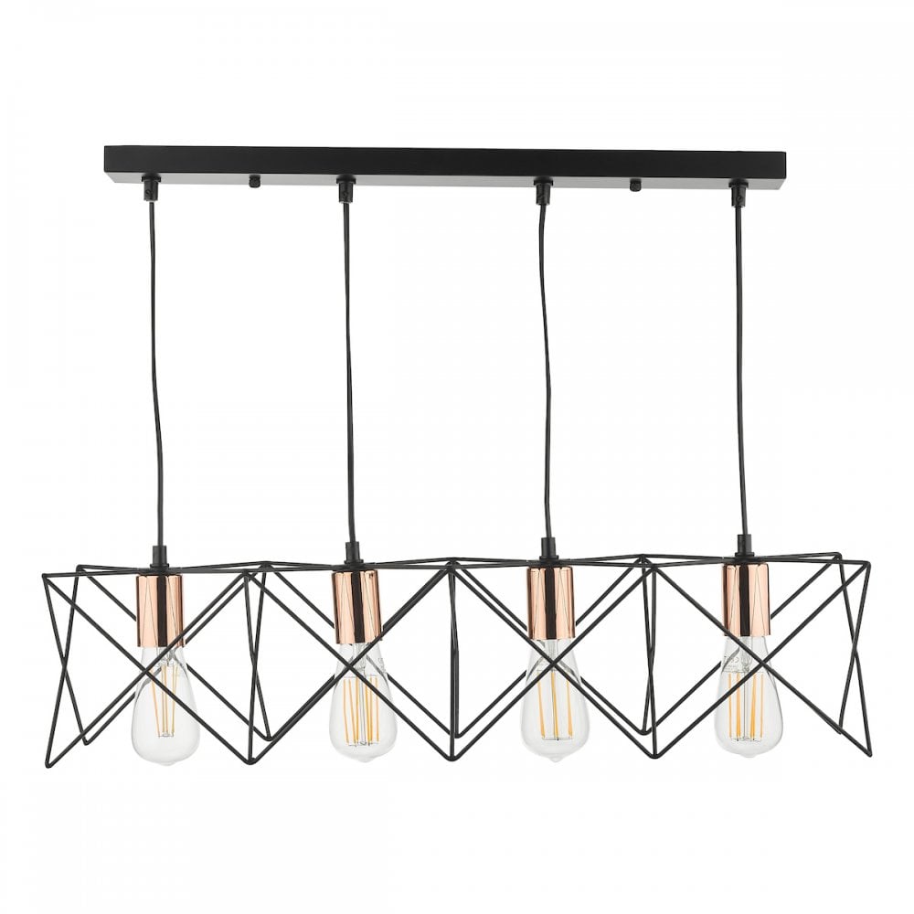 MID0422 Midi 4 Light Bar Pendant Black And Bright Copper Detail