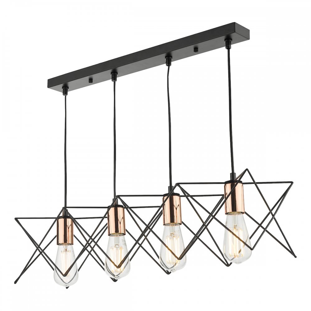 MID0422 Midi 4 Light Bar Pendant Black And Bright Copper Detail