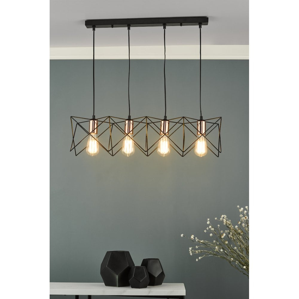 MID0422 Midi 4 Light Bar Pendant Black And Bright Copper Detail