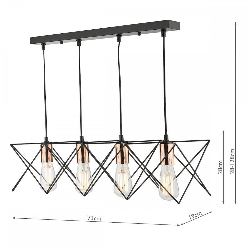 MID0422 Midi 4 Light Bar Pendant Black And Bright Copper Detail