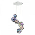 MIR0655 Mira 6 Light Cluster Pendant Polished Chrome Iridised Glass