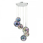 MIR0655 Mira 6 Light Cluster Pendant Polished Chrome Iridised Glass