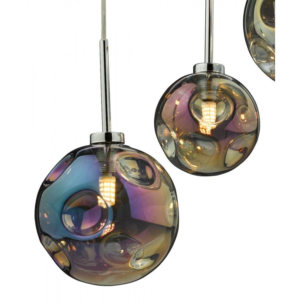 Mira 6 Light Cluster Pendant Polished Chrome Iridised Glass