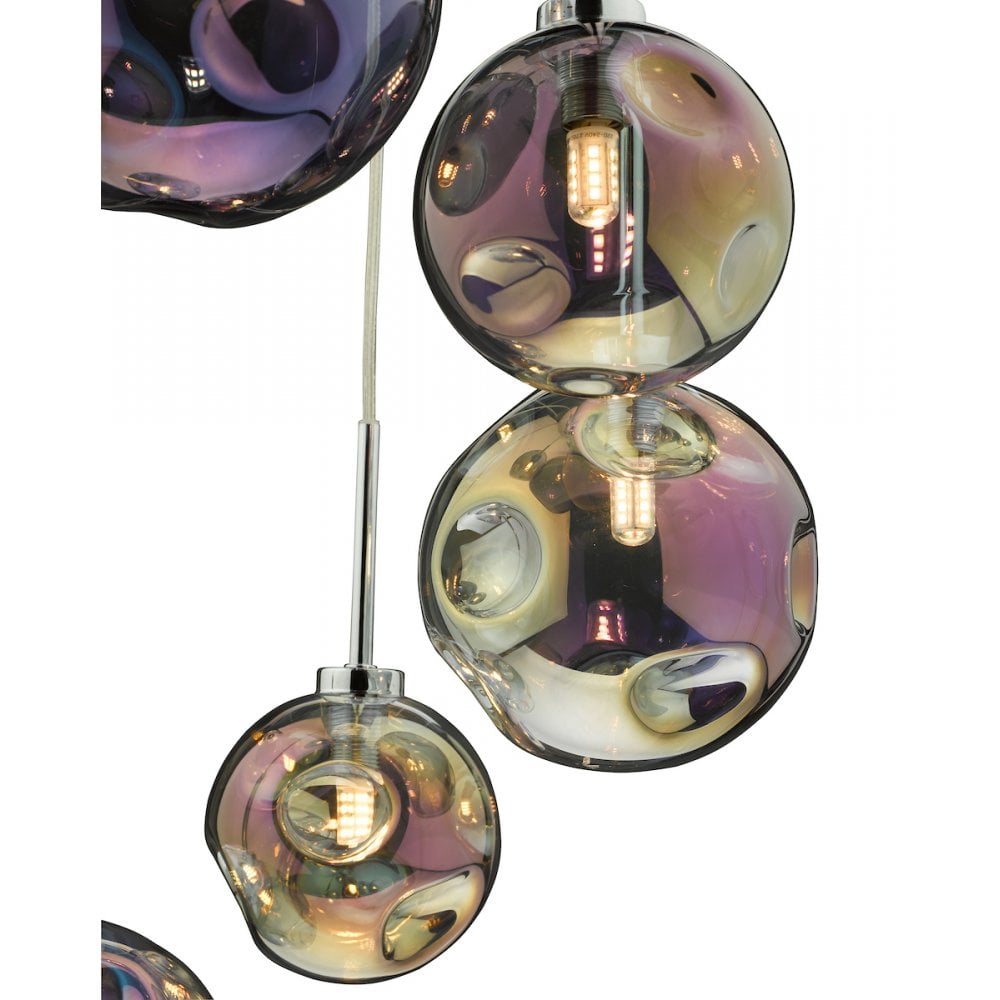 Mira 6 Light Cluster Pendant Polished Chrome Iridised Glass