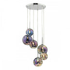MIR0655 Mira 6 Light Cluster Pendant Polished Chrome Iridised Glass