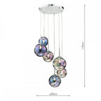 MIR0655 Mira 6 Light Cluster Pendant Polished Chrome Iridised Glass