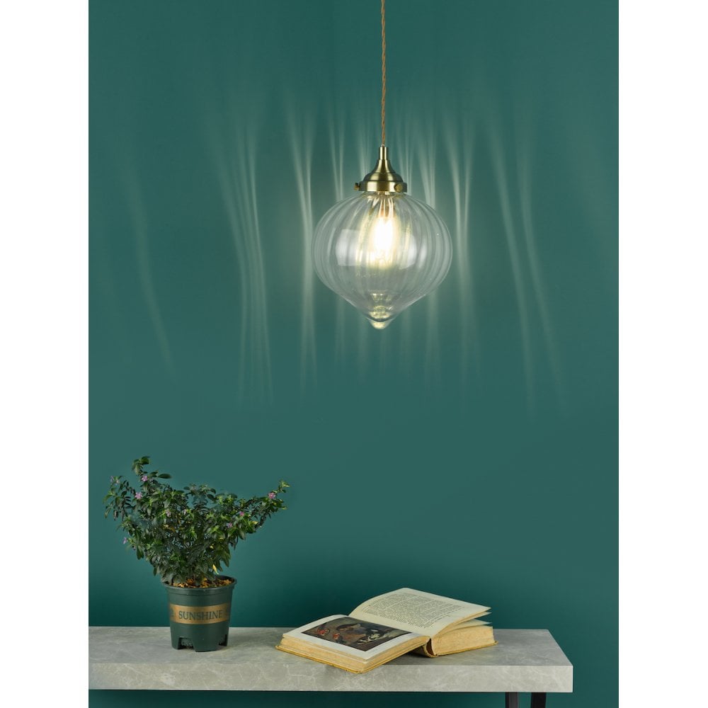 Mya 1 Light Single Pendant Antique Brass Glass