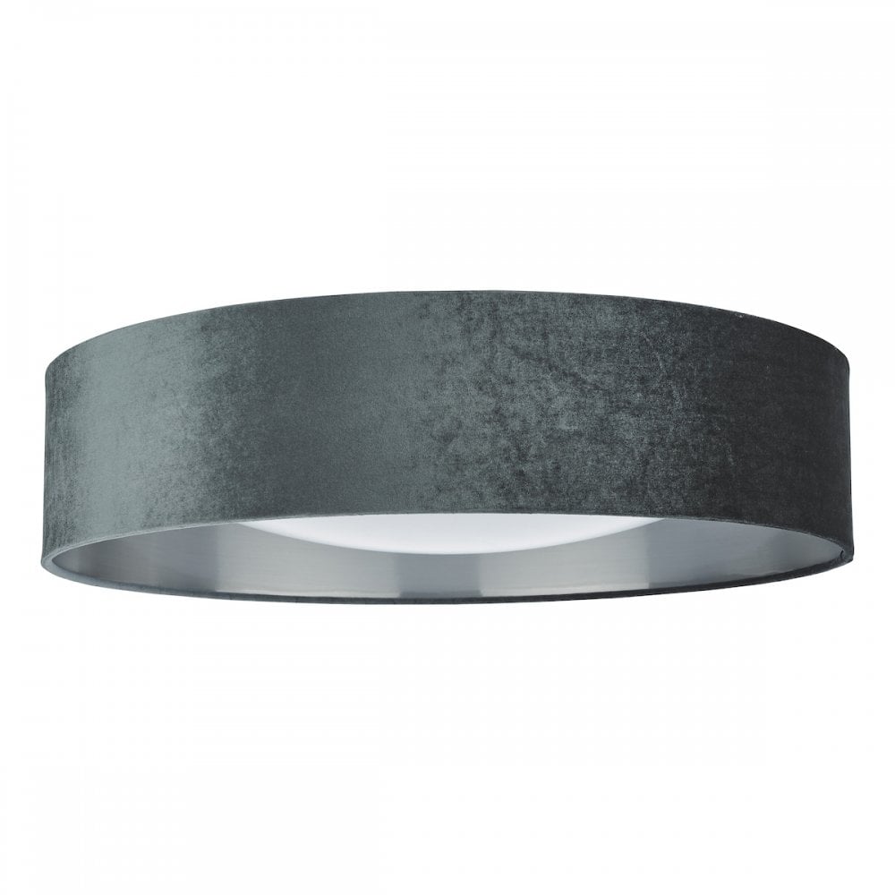 NYS4861 Nysa 3 Light Flush Velvet Dark Grey Shade 60Cm
