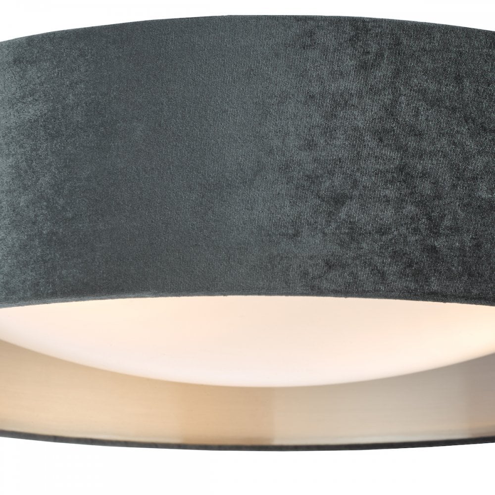 NYS4861 Nysa 3 Light Flush Velvet Dark Grey Shade 60Cm