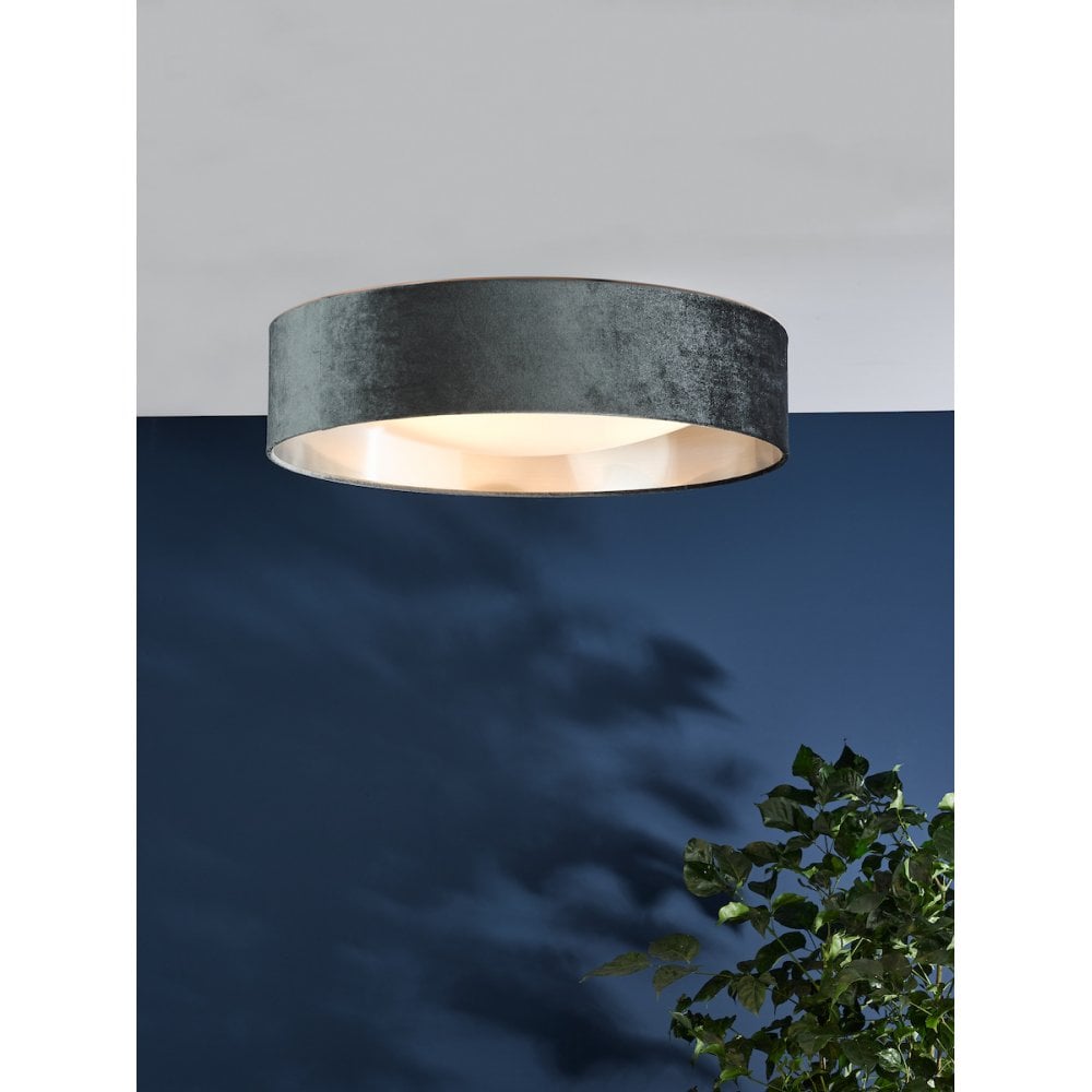 NYS4861 Nysa 3 Light Flush Velvet Dark Grey Shade 60Cm