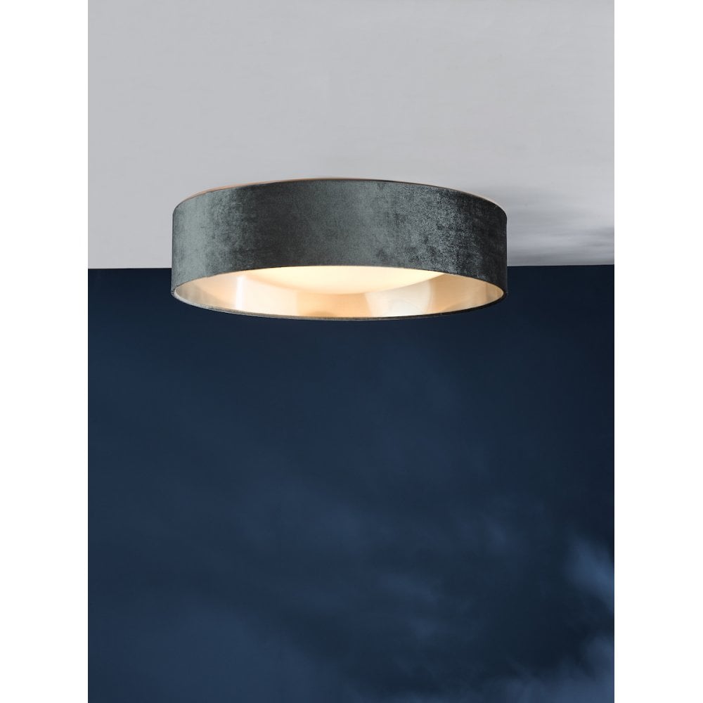 NYS4861 Nysa 3 Light Flush Velvet Dark Grey Shade 60Cm