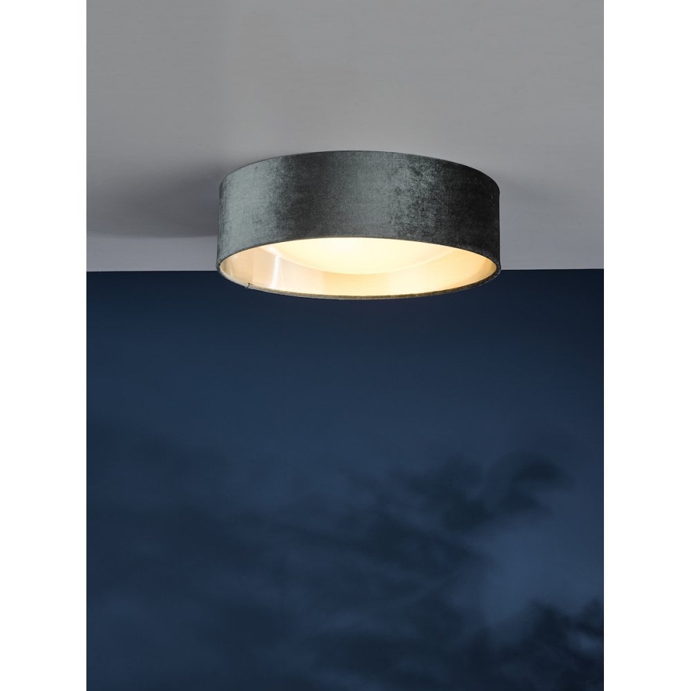 NYS5061 Nysa 2 Light Flush Velvet Dark Grey Shade 40Cm
