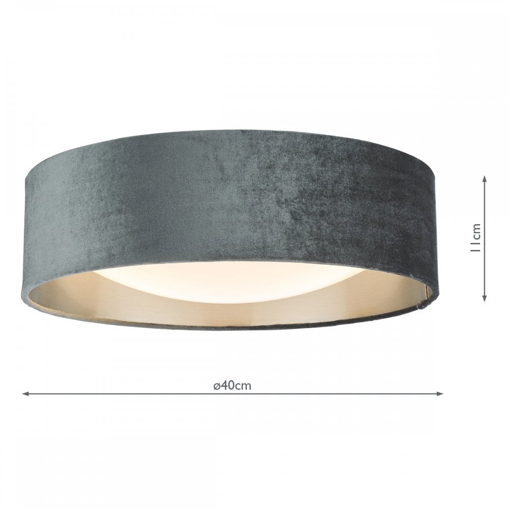 NYS5061 Nysa 2 Light Flush Velvet Dark Grey Shade 40Cm