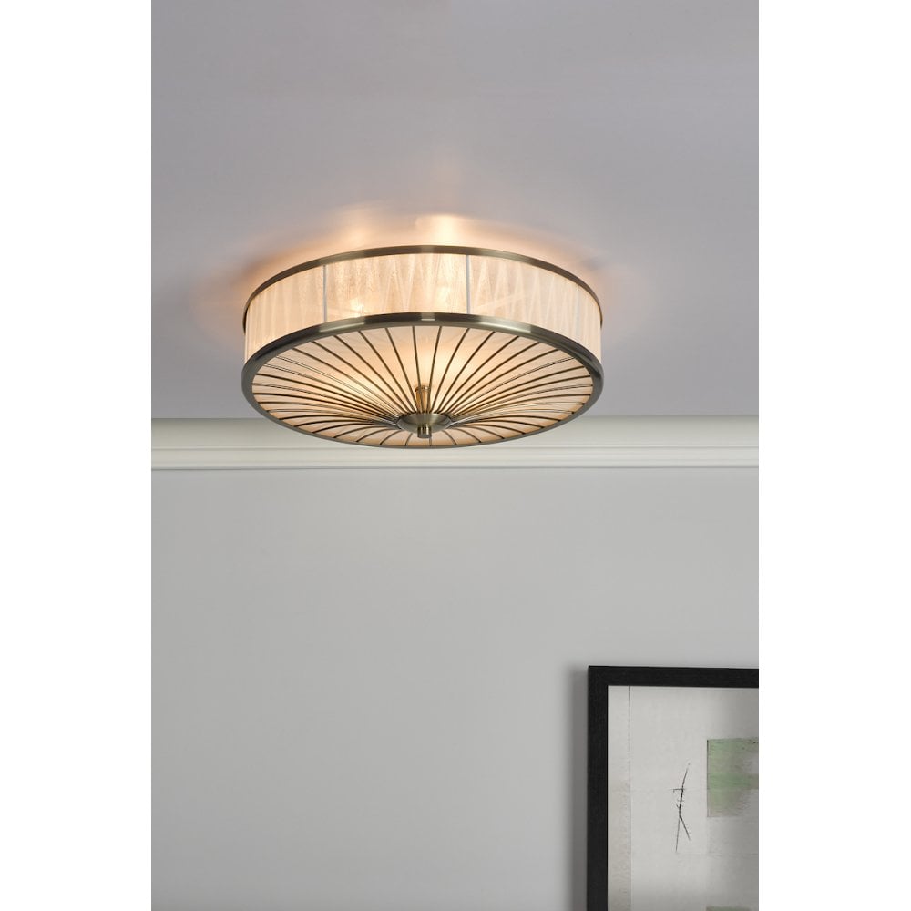 OSL5075 Oslo 3 Light Flush Ceiling Light Antique Brass