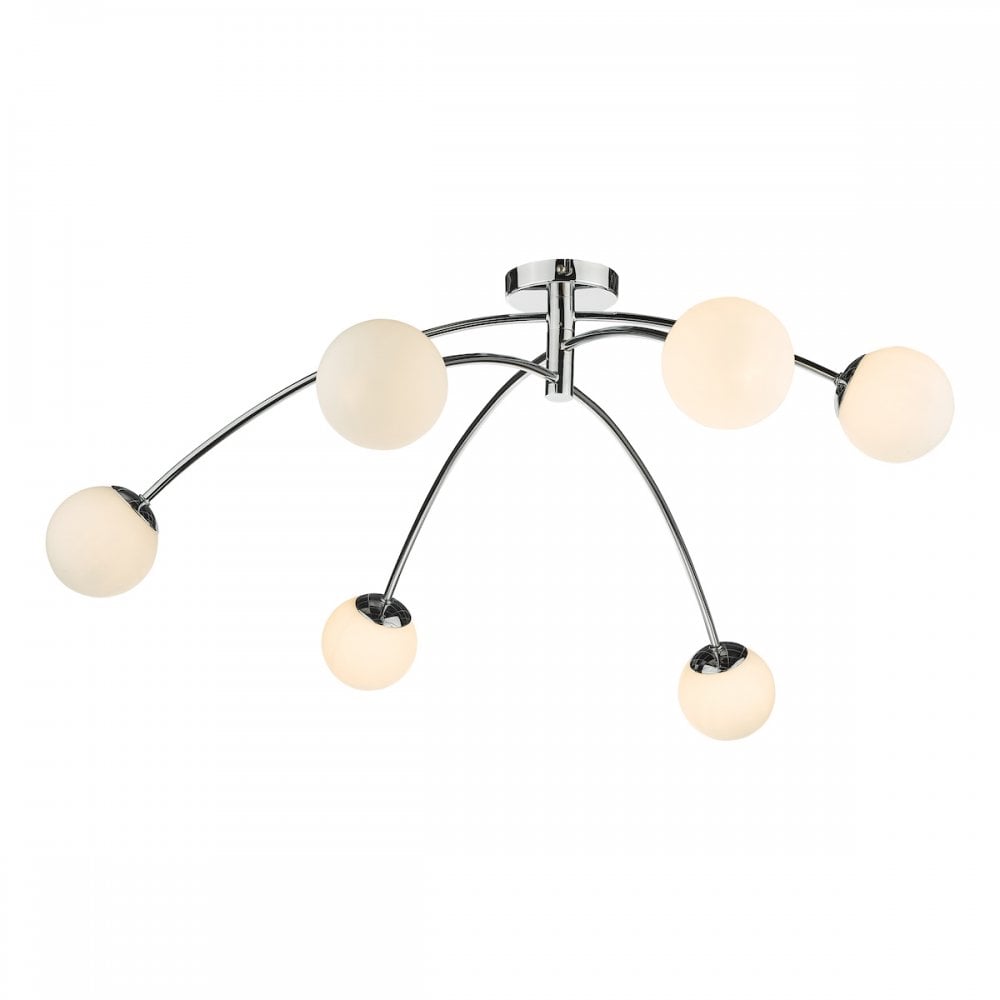 PUG6450 Puglia 6 Light Semi Flush Ceiling Light Polished Chrome Opal Glass