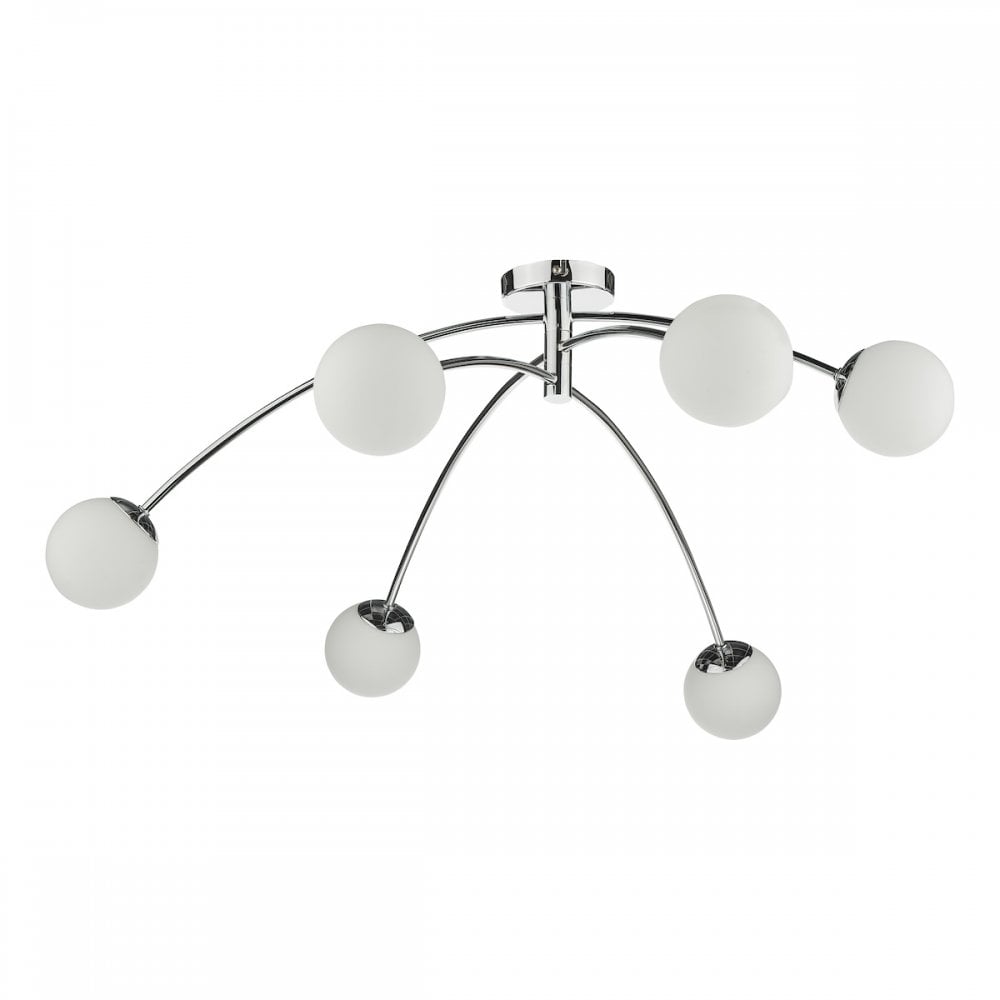 PUG6450 Puglia 6 Light Semi Flush Ceiling Light Polished Chrome Opal Glass